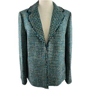 Dana Buchman Size 14P Boucle Tweed Blazer Teal Black Tweed Petite Wool Blend